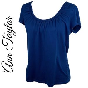 ANN TAYLOR PLEATED SCOOP NECK SHORT SLEEVE TOP